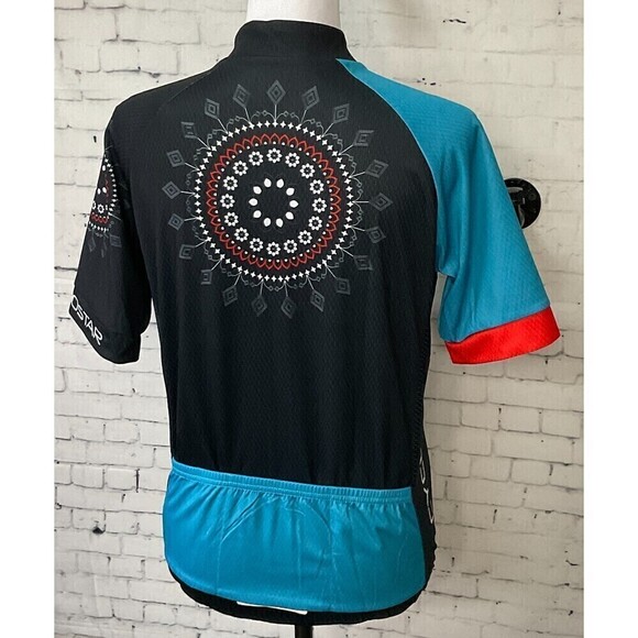 Weimostar Womens Blue Black Floral Cycling Jersey Full Zip Back Pouch Size L R1 - Picture 6 of 10